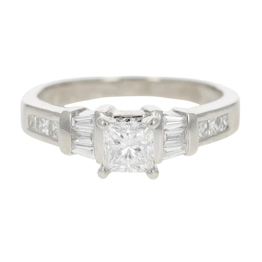 0.46ct Square Modified Brilliant Diamond Solitaire with Accents Ring — GIA Certified, Platinum