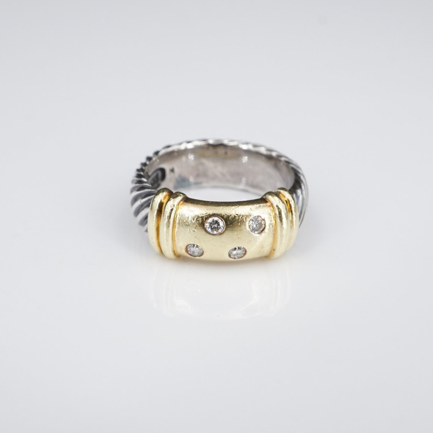 David Yurman Metro Ring — Natural Diamonds, 14k Yellow Gold & Sterling Silver — Authentic Pre-Owned