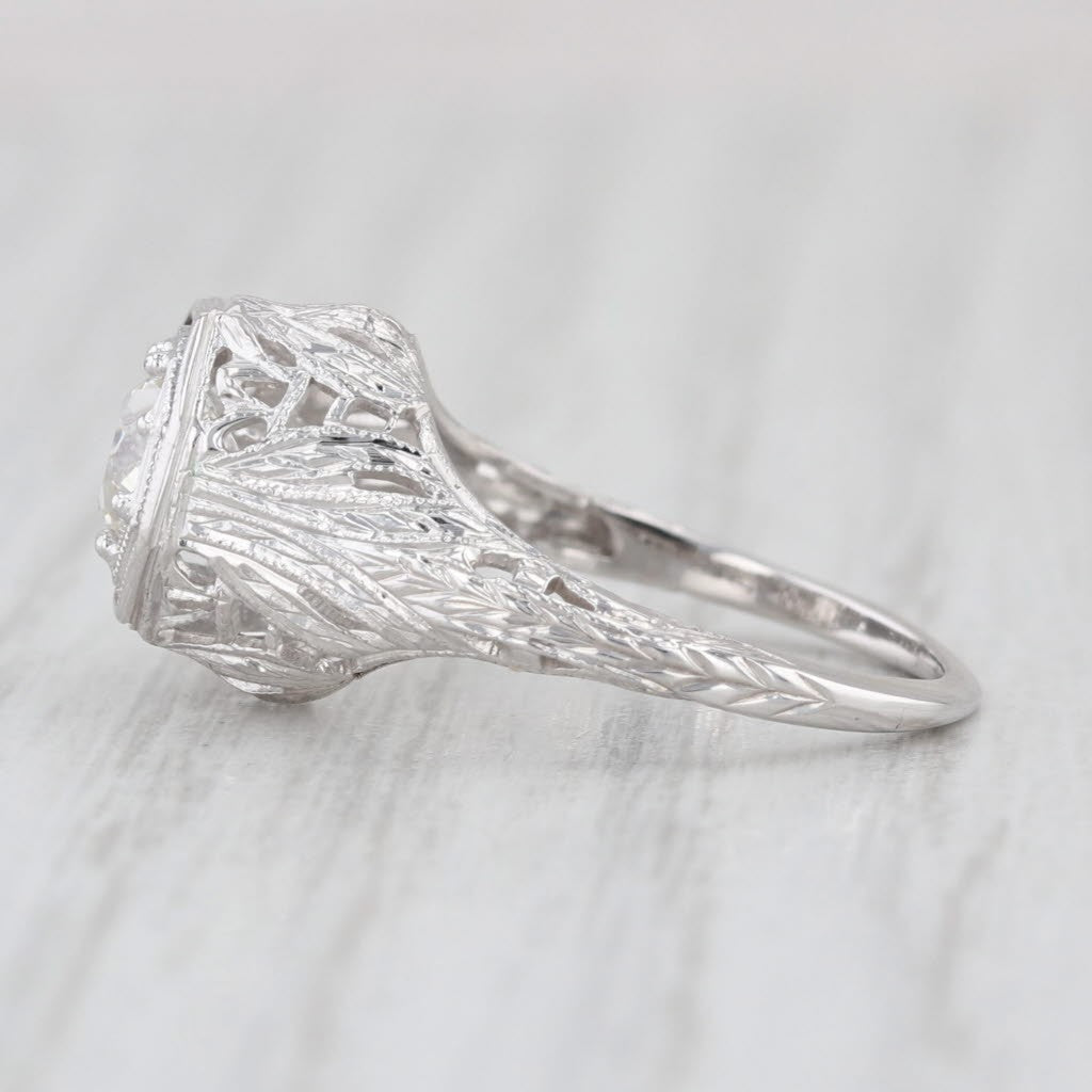 0.67ct Old European Brilliant Diamond Art Deco Ring — GIA Certified, 18k White Gold