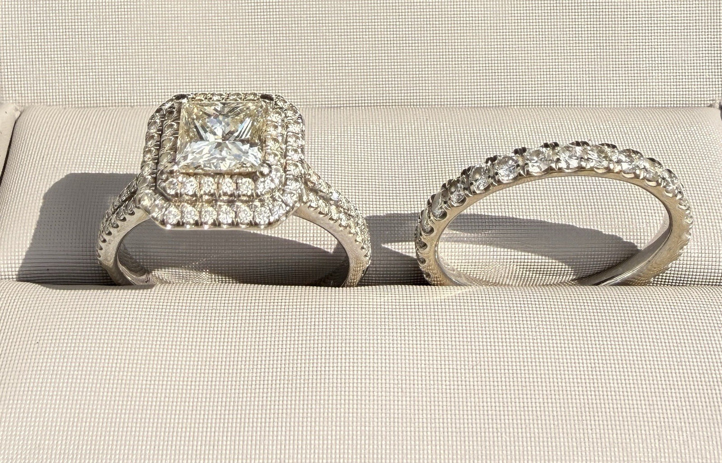 1.02ct Square Modified Brilliant Double Halo Engagement Ring — GIA Certified, 14k White Gold
