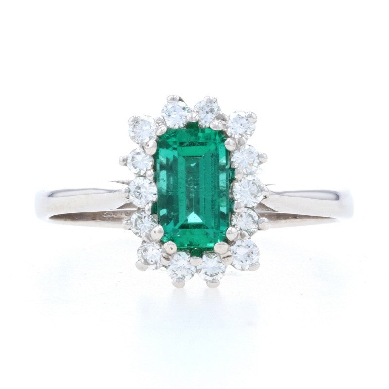 0.63ct Octagonal Green Emerald Halo Ring — GIA Certified, 18k White Gold