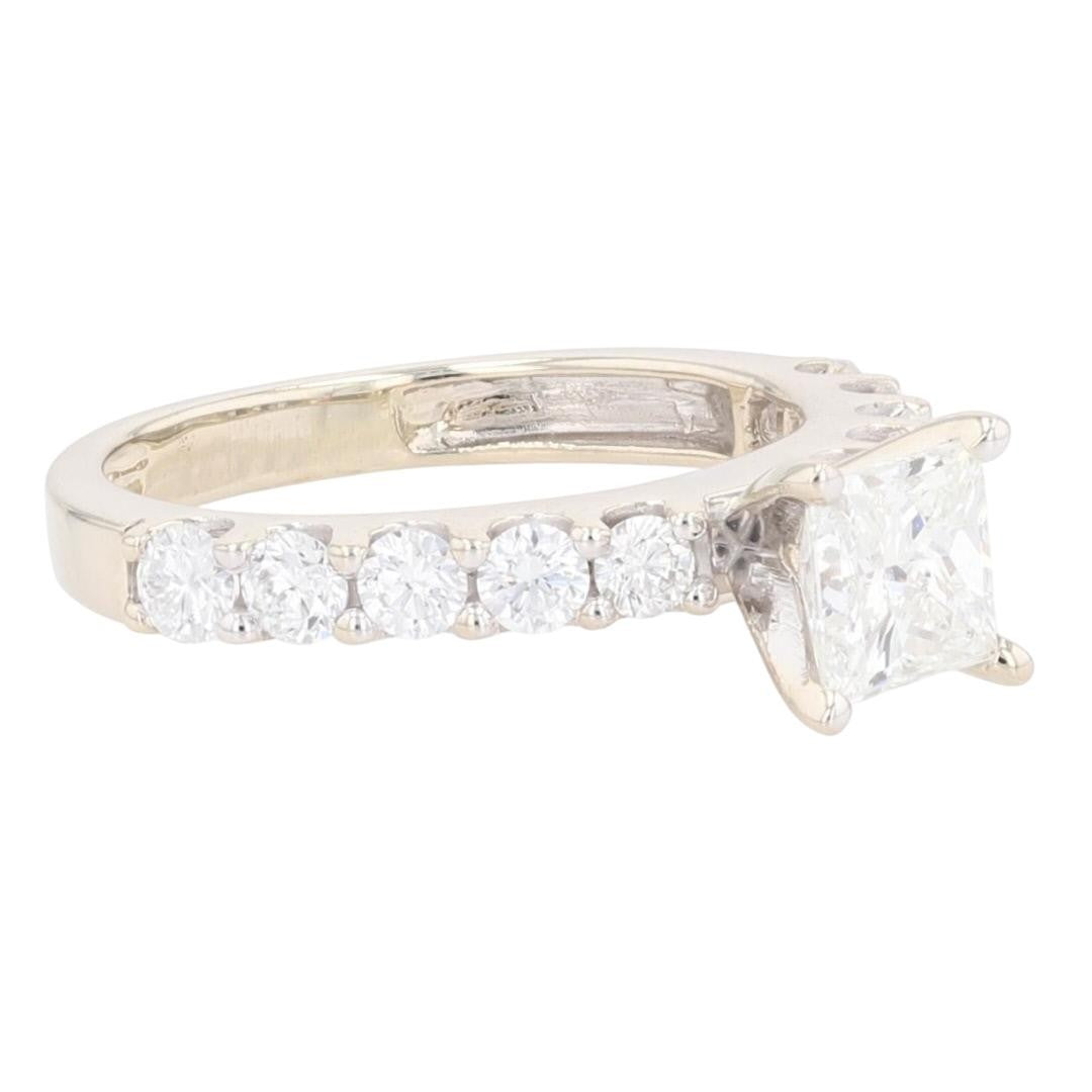 1.00ct Princess Diamond Solitaire with Accents Engagement Ring — GIA Certified, 14k White Gold