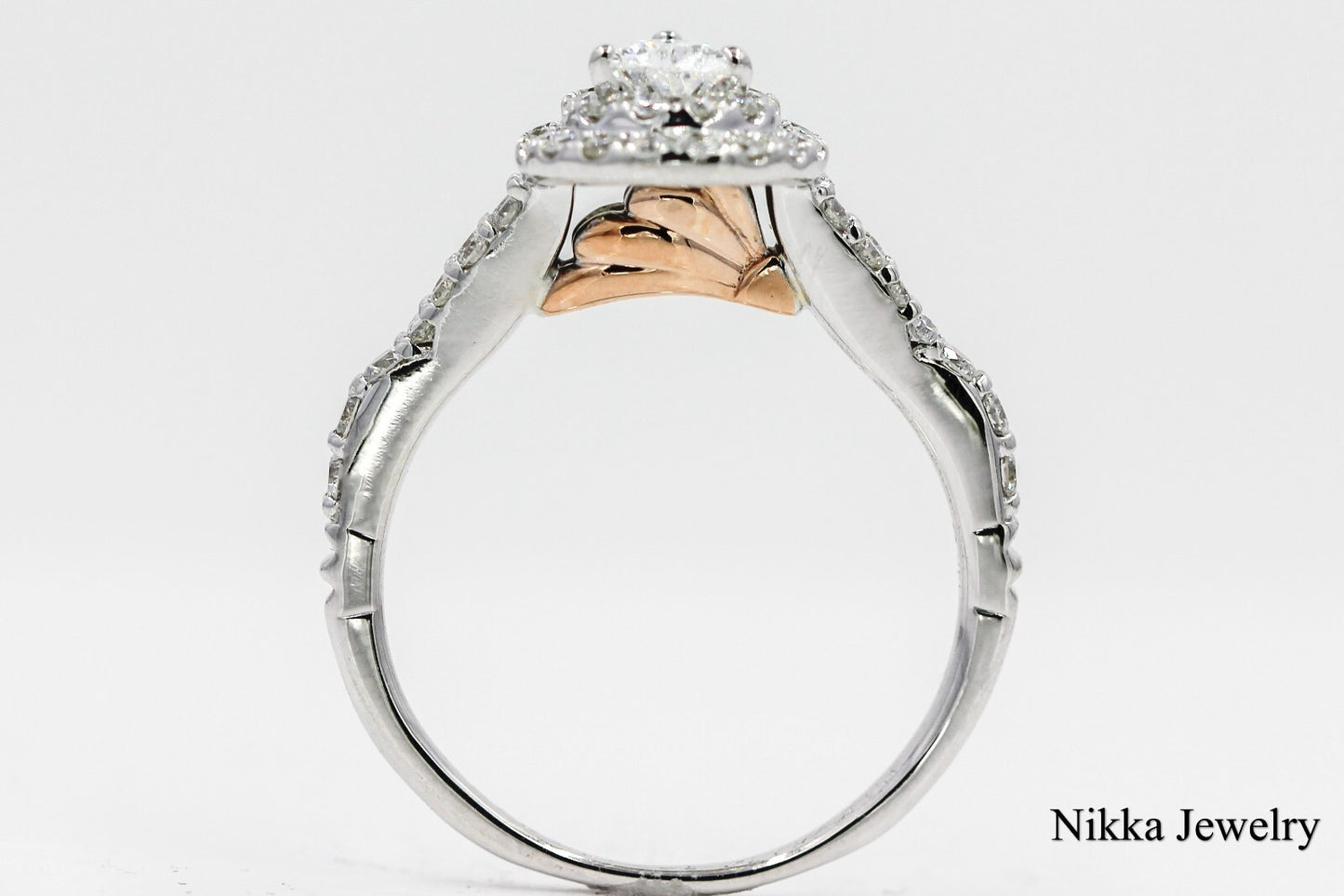 0.41ct Pear Brilliant Diamond Halo Engagement Ring — GIA Certified, 14k White Gold