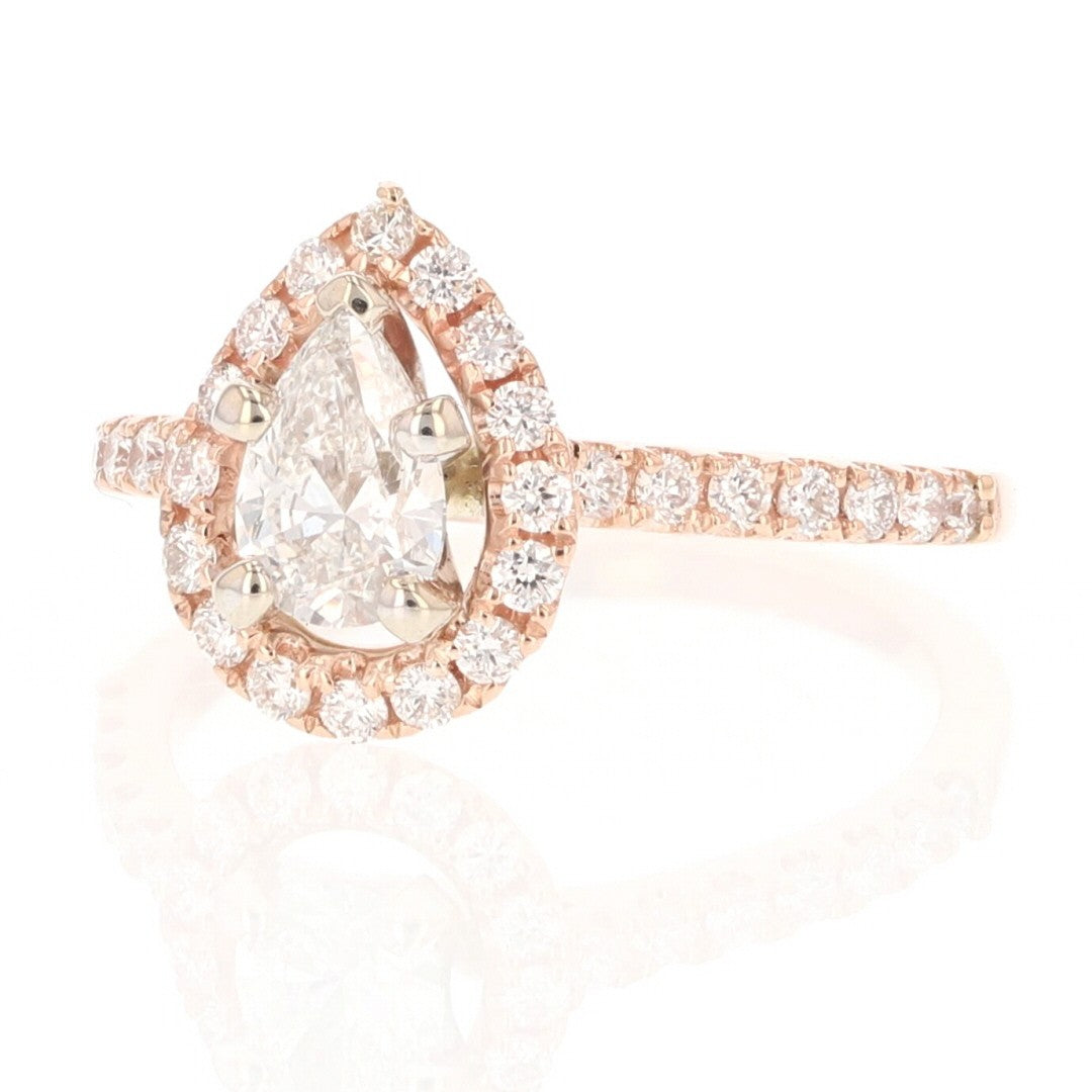 0.55ct Pear Brilliant Diamond Halo Engagement Ring — GIA Certified, 14k Rose Gold
