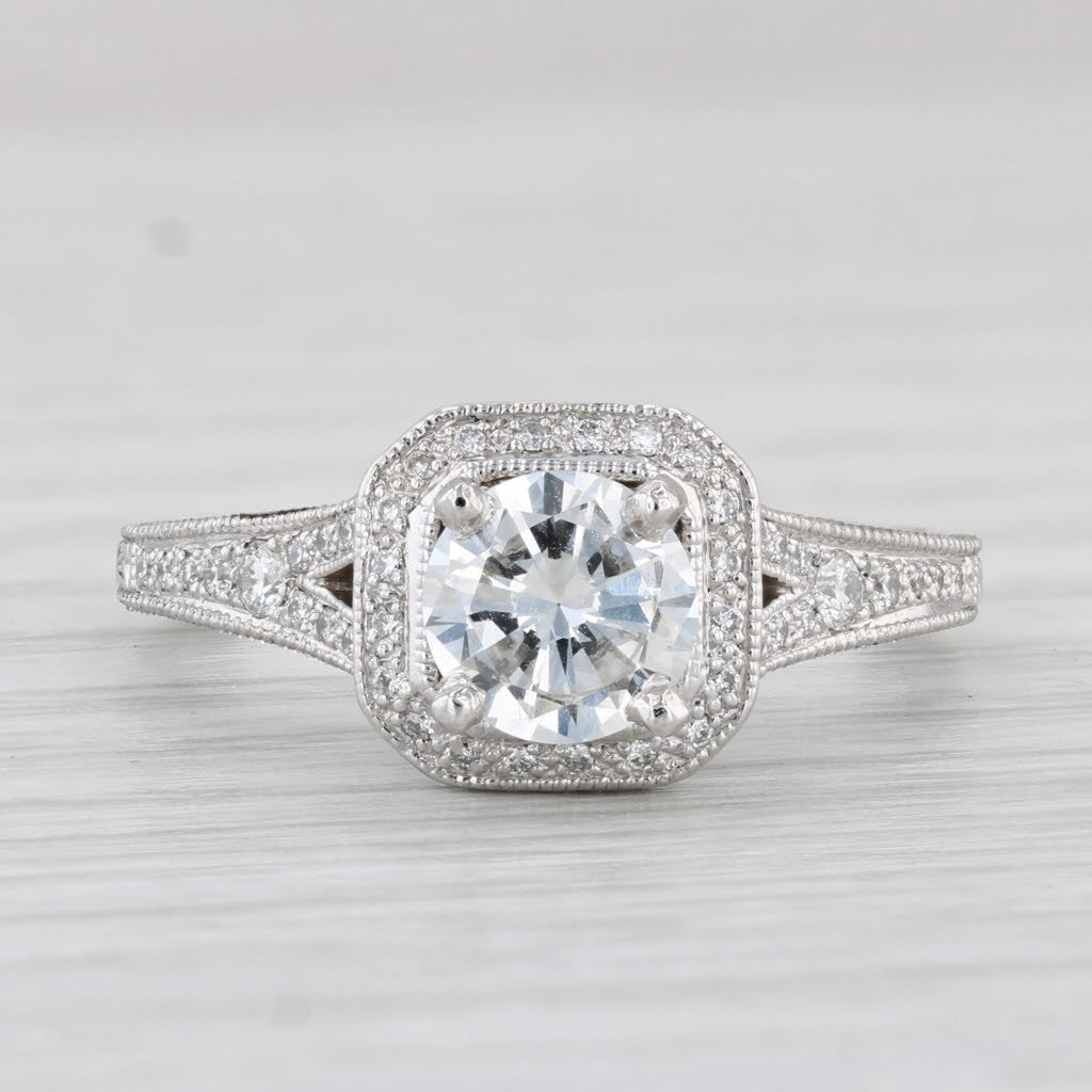 0.94ct Round Brilliant Diamond Halo Engagement Ring — GIA Certified, Platinum