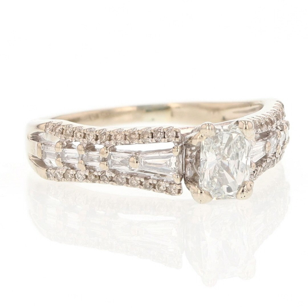 0.50ct Radiant Diamond Solitaire with Accents Ring — GIA Certified, 14k White Gold
