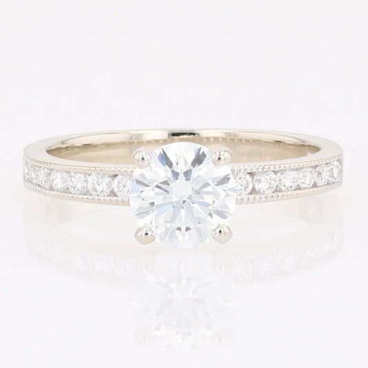 0.86ct Round Brilliant Diamond Solitaire with Accents Ring — GIA Certified, 14k White Gold