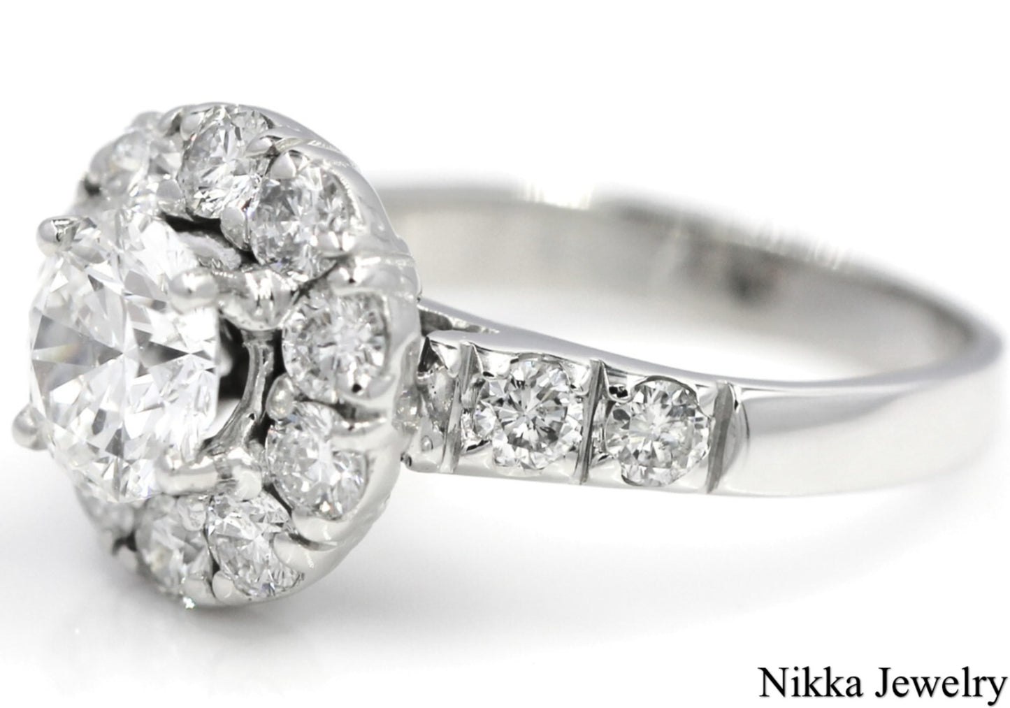 1.00ct Round Brilliant Diamond Halo Engagement Ring — GIA Certified, 18k White Gold