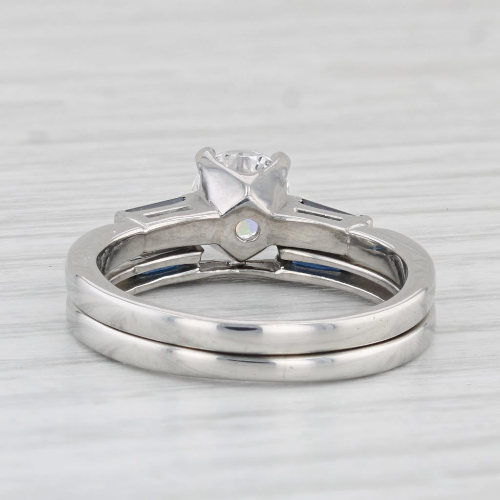 0.79ct Round Brilliant Diamond Engagement Ring with Sapphire Guard — GIA Certified, Platinum