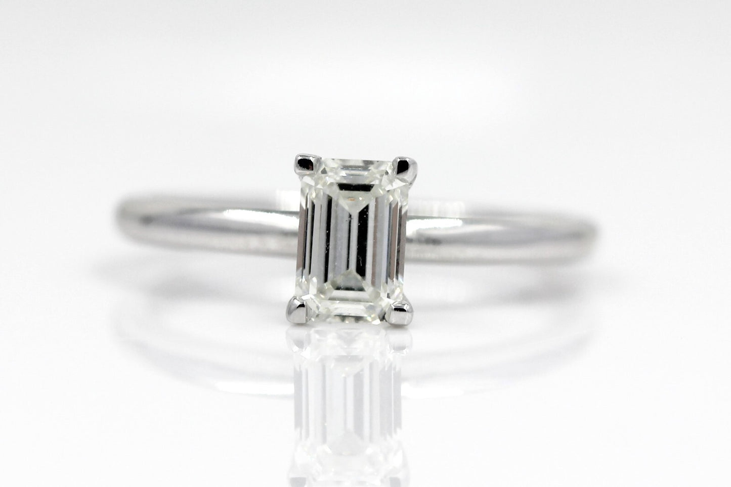 0.90ct Emerald Cut Diamond Engagement Ring — GIA Certified, 14k White Gold
