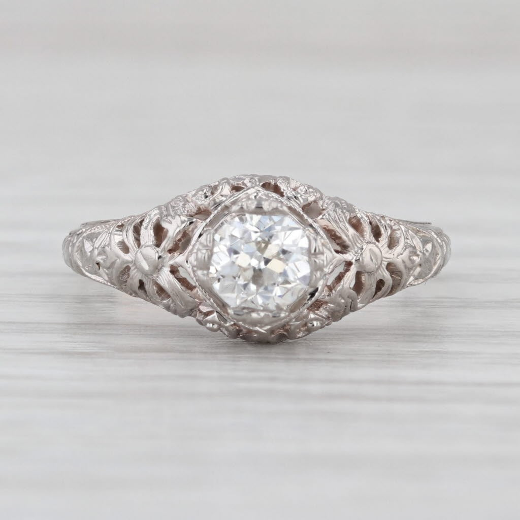 0.47ct Circular Brilliant Art Deco Solitaire Ring — GIA Certified, 18k White Gold