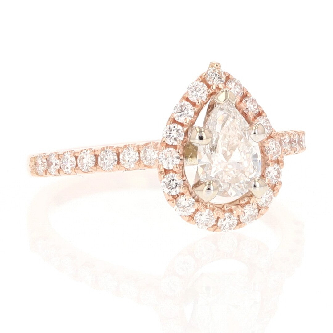 0.55ct Pear Brilliant Diamond Halo Engagement Ring — GIA Certified, 14k Rose Gold