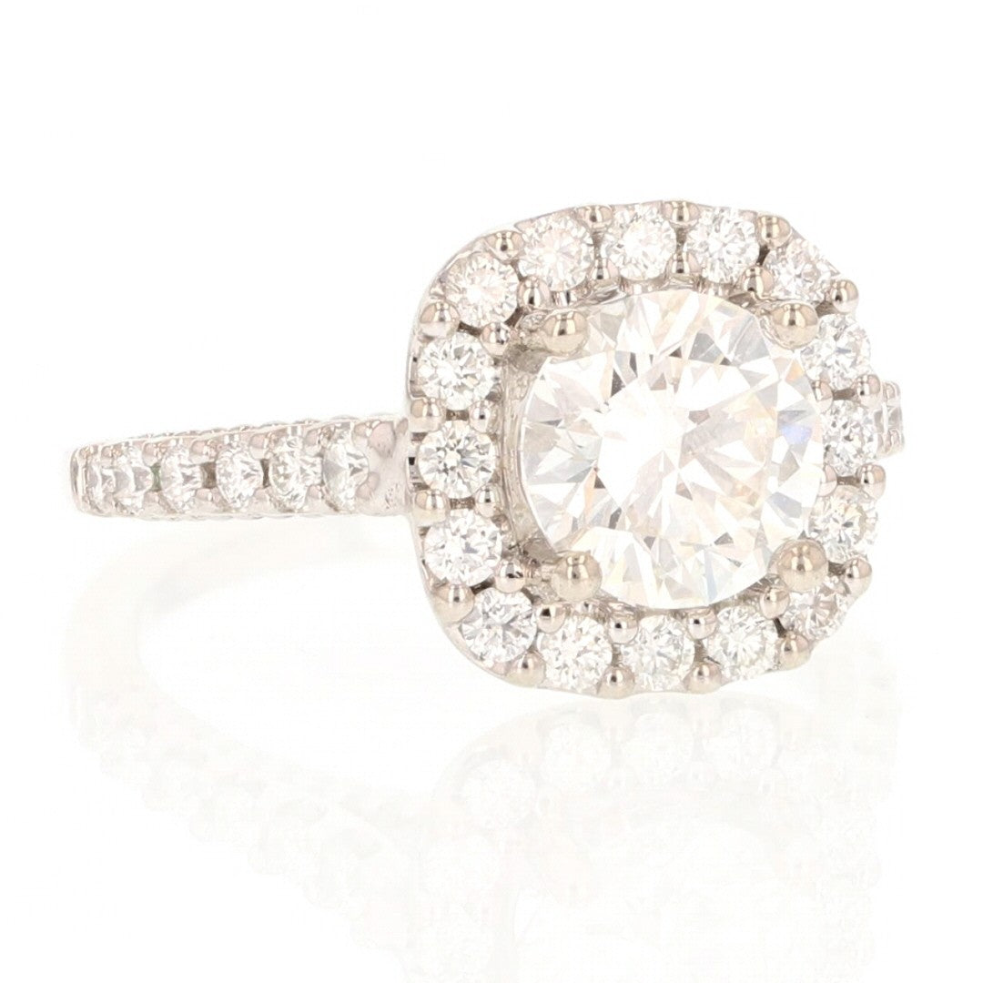 1.22ct Round Brilliant Diamond Halo Engagement Ring — GIA Certified, 14k White Gold