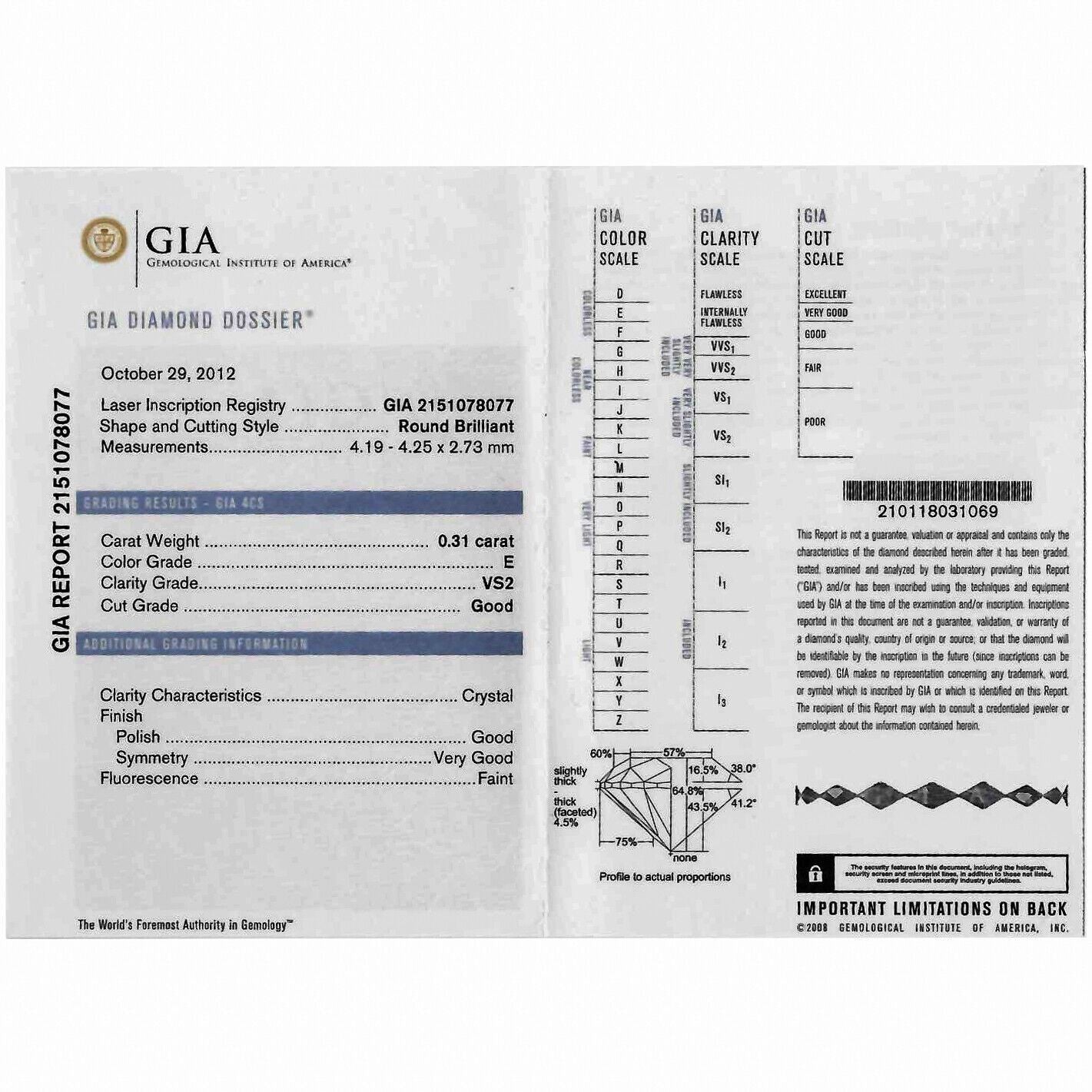 0.31ct Round Brilliant Diamond Solitaire Ring — GIA Certified, 14k White Gold