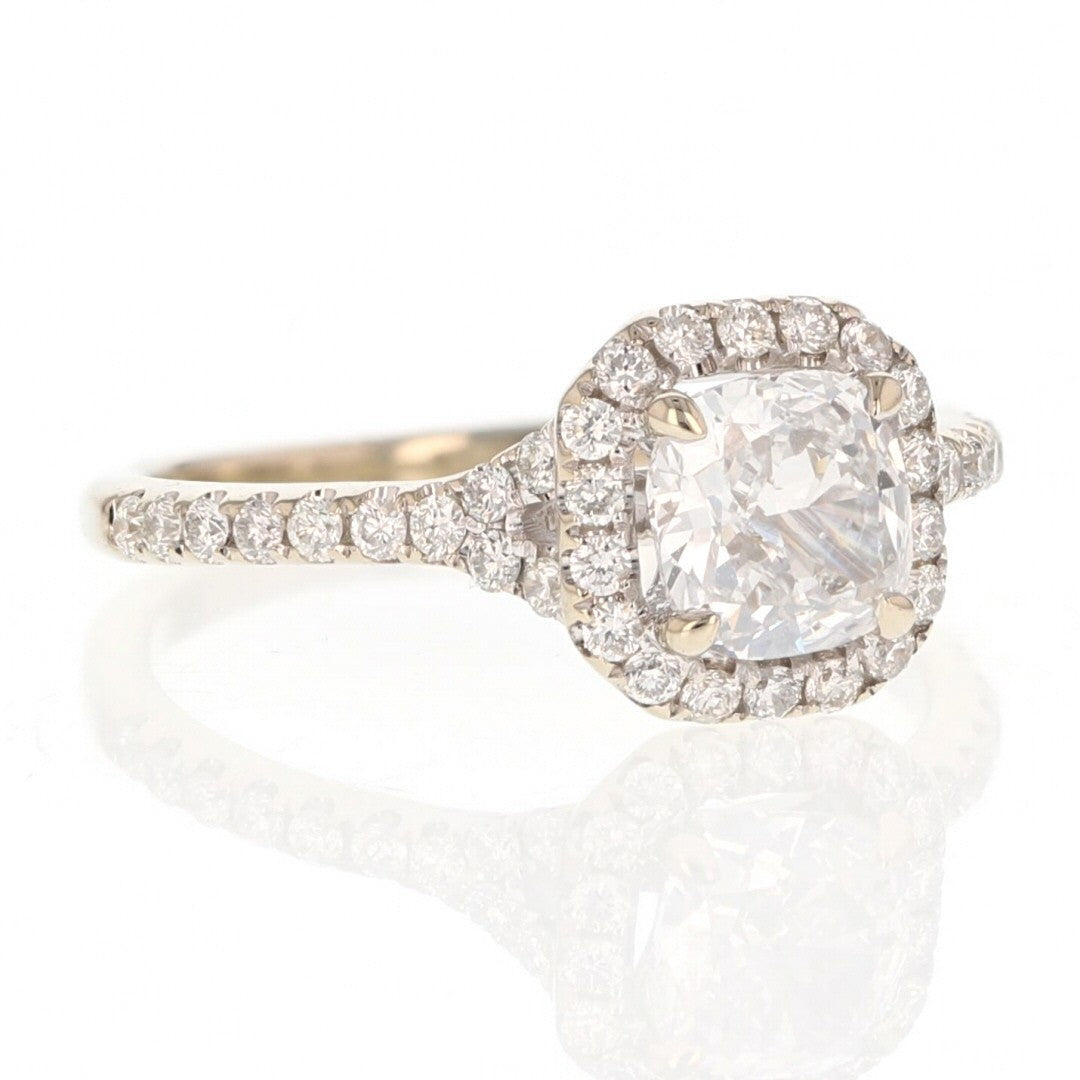 0.90ct Cushion Diamond Halo Engagement Ring — GIA Certified, 18k White Gold