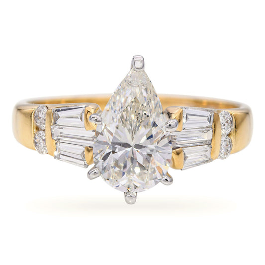 1.26ct Pear Brilliant Diamond Vintage Ring — GIA Certified, 14k Yellow Gold