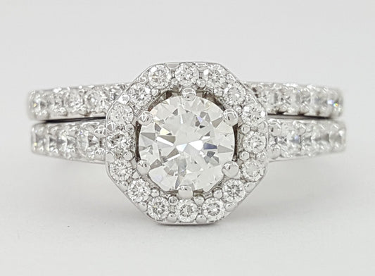 0.62ct Round Brilliant Diamond Halo Engagement Ring — GIA Certified, 14k White Gold