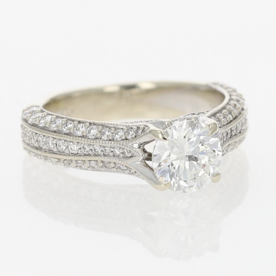 1.01ct Round Brilliant Diamond Solitaire with Accents Ring — GIA Certified, 14k White Gold