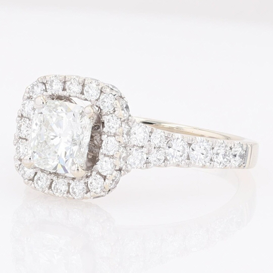 1.02ct Cushion Diamond Halo Engagement Ring — GIA Certified, 14k White Gold