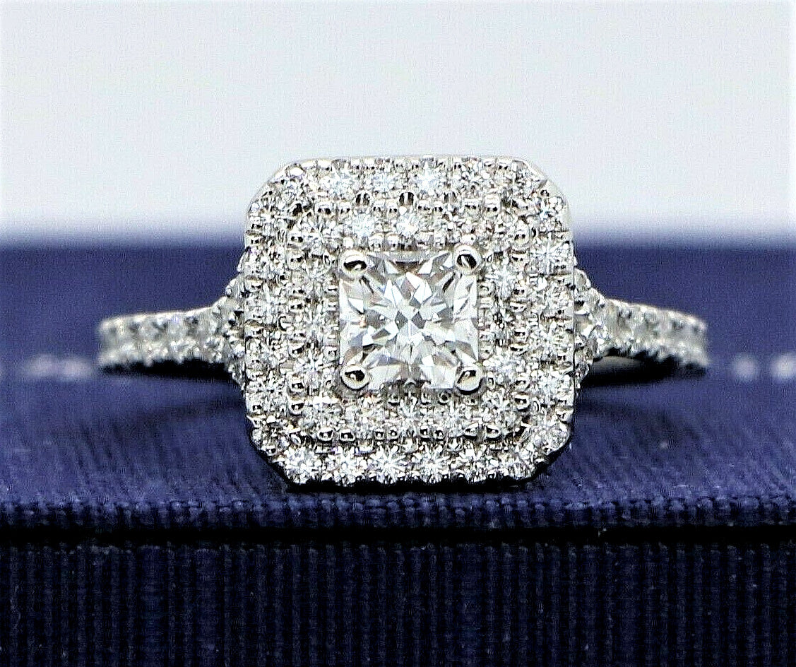 0.50ct Cut-Cornered Square Diamond Double Halo Engagement Ring — GIA Certified, Platinum