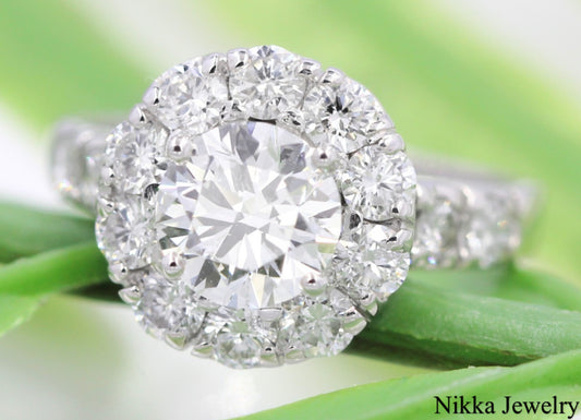 1.00ct Round Brilliant Diamond Halo Engagement Ring — GIA Certified, 18k White Gold