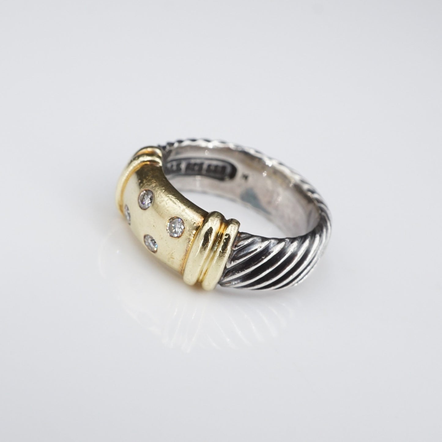 David Yurman Metro Ring — Natural Diamonds, 14k Yellow Gold & Sterling Silver — Authentic Pre-Owned