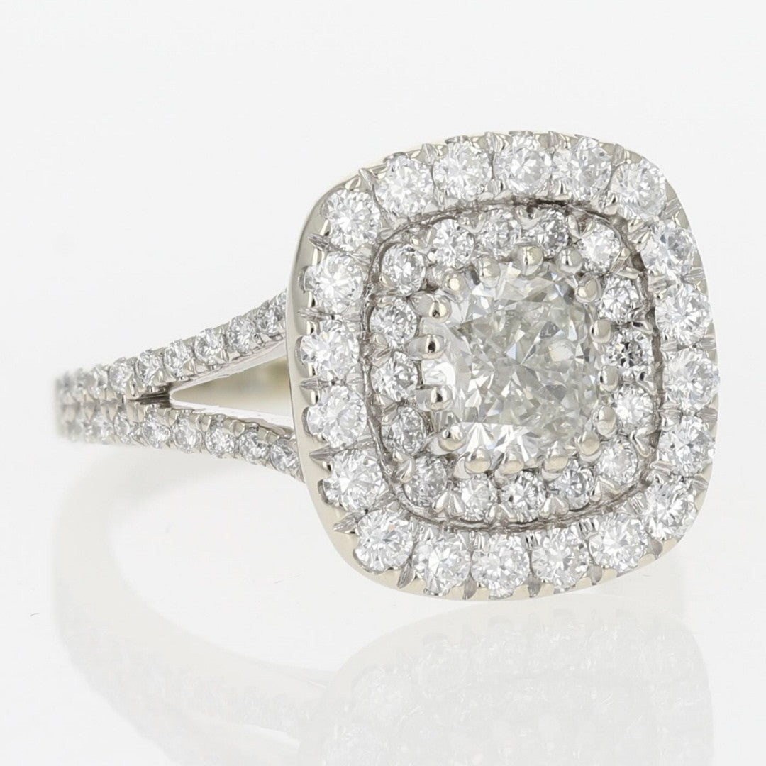 1.01ct Cushion Diamond Halo Engagement Ring — GIA Certified, 14k White Gold