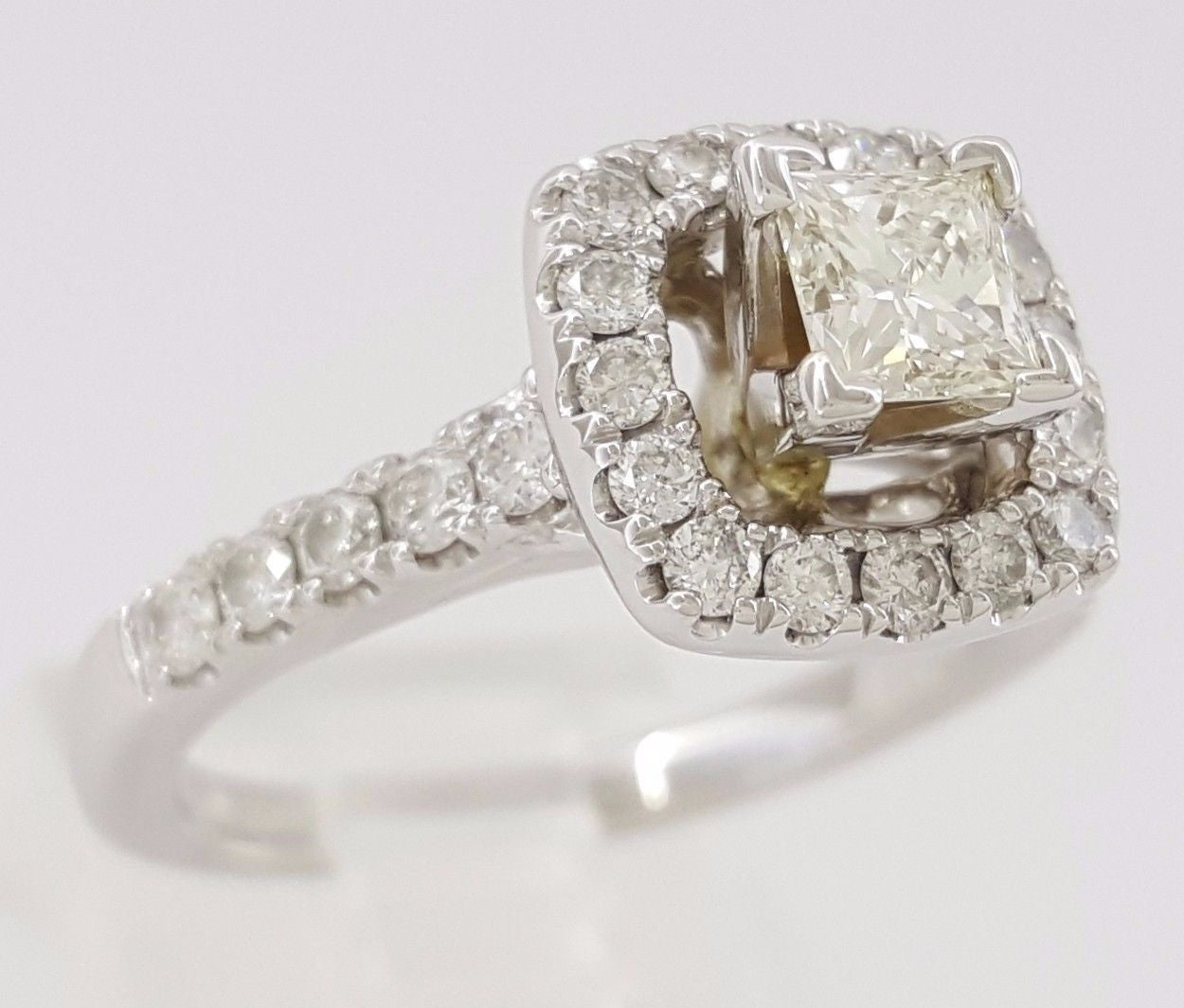 0.48ct Square Modified Brilliant Diamond Halo Engagement Ring — GIA Certified, 14k White Gold