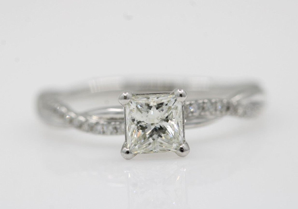 0.70ct Square Modified Brilliant Diamond Engagement Ring — GIA Certified, 14k White Gold