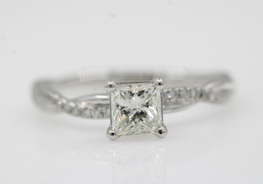 0.70ct Square Modified Brilliant Diamond Engagement Ring — GIA Certified, 14k White Gold