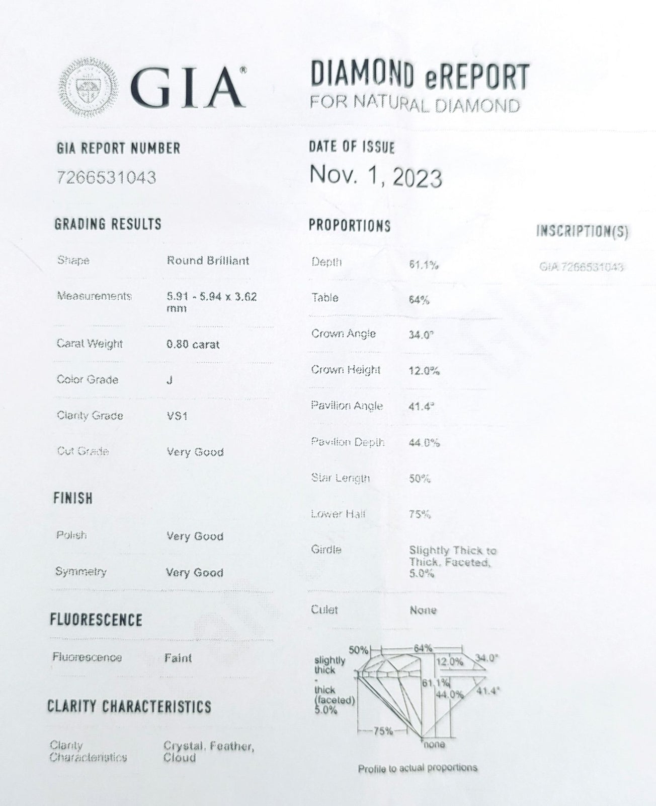 0.80ct Round Brilliant Diamond Engagement Ring — GIA Certified, 14k White Gold