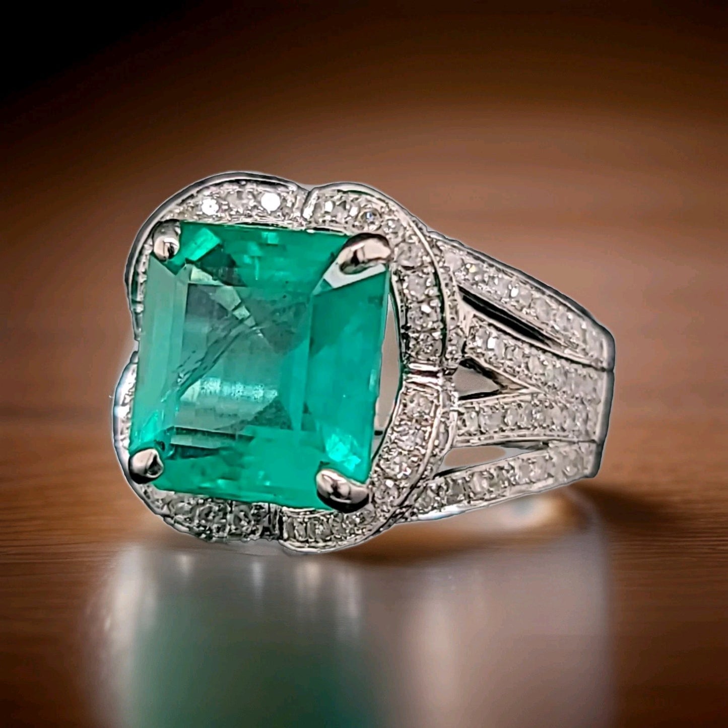 5.29ct Octagonal Step Cut Green Emerald Statement Ring — GIA Certified, 14k White Gold