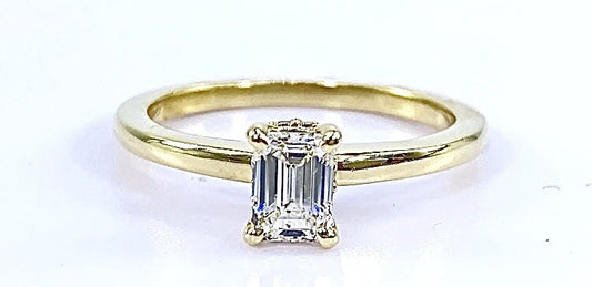 0.59ct Emerald Cut Diamond Solitaire Ring — GIA Certified, 18k Yellow Gold