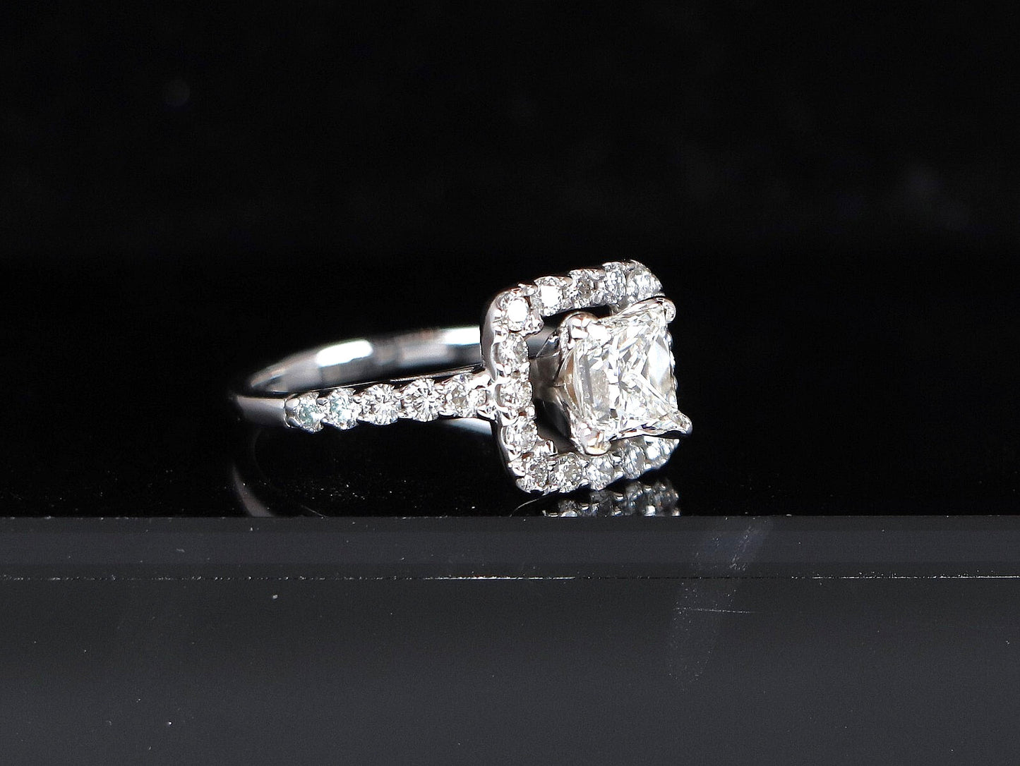 0.90ct Rectangular Modified Brilliant Diamond Halo Engagement Ring — GIA Certified, 14k White Gold