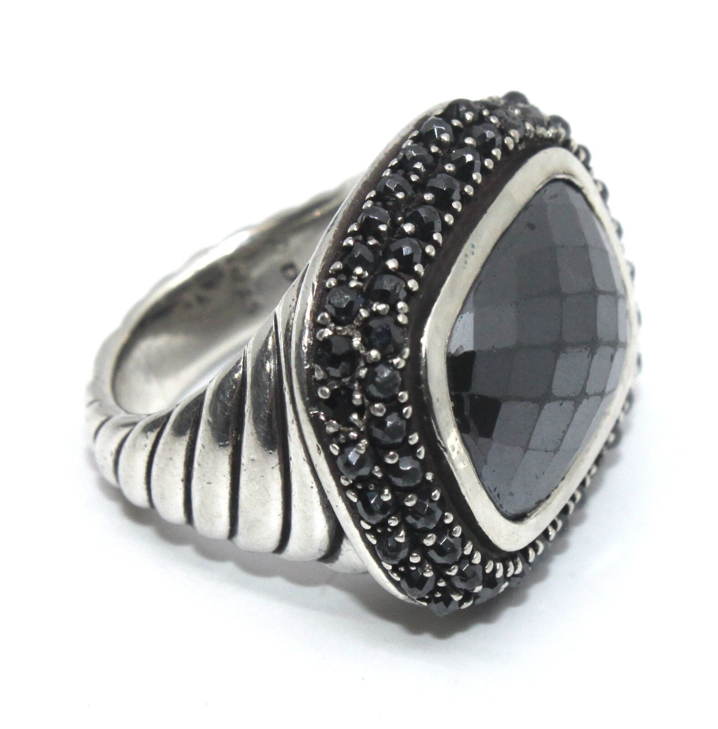 David Yurman Ostera Ring — Hematite & Black Diamond, Sterling Silver — Authentic Pre-Owned