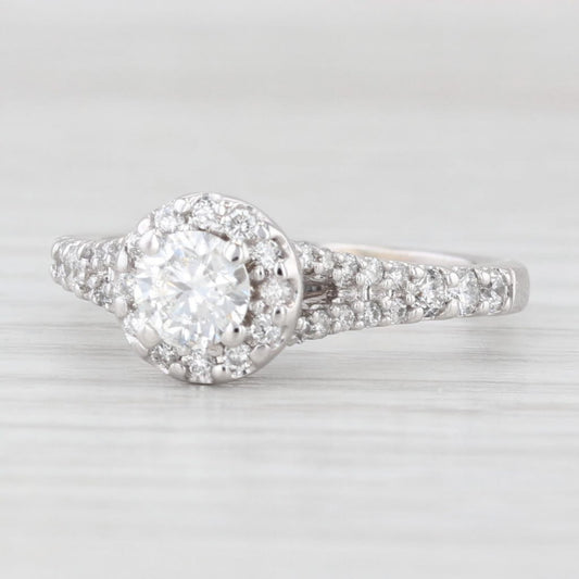 0.52ct Round Brilliant Diamond Halo Engagement Ring — GIA Certified, 14k White Gold