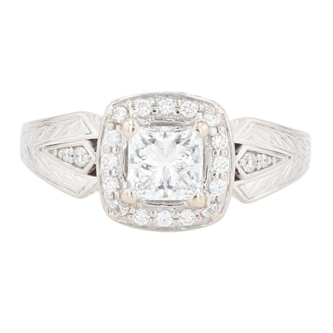 0.91ct Square Modified Brilliant Diamond Halo Engagement Ring — GIA Certified, 14k White Gold