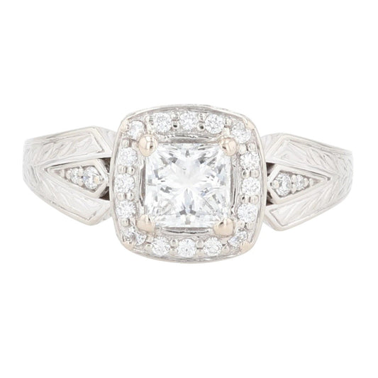0.91ct Square Modified Brilliant Diamond Halo Engagement Ring — GIA Certified, 14k White Gold