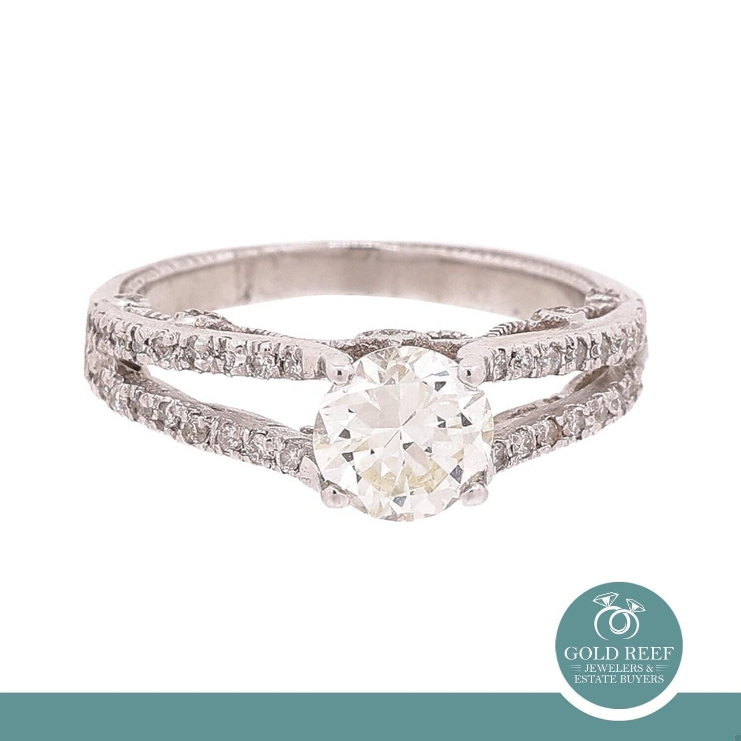 1.01ct Round Brilliant Diamond Solitaire Ring with Accents — GIA Certified, 14k White Gold