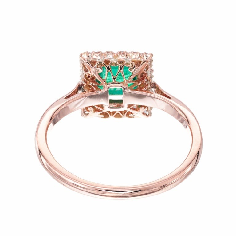 0.67ct Octagonal Emerald Diamond Halo Engagement Ring — GIA Certified, 14k Rose Gold