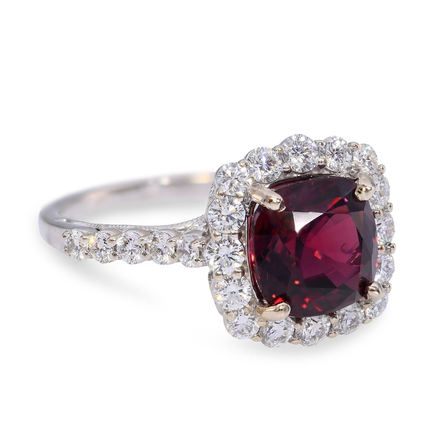 2.66ct Cushion Red Spinel Diamond Ring — GIA Certified, 18k White Gold