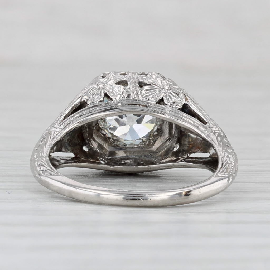 1.08ct Old European Brilliant Diamond Art Deco Ring — GIA Certified, 18k White Gold
