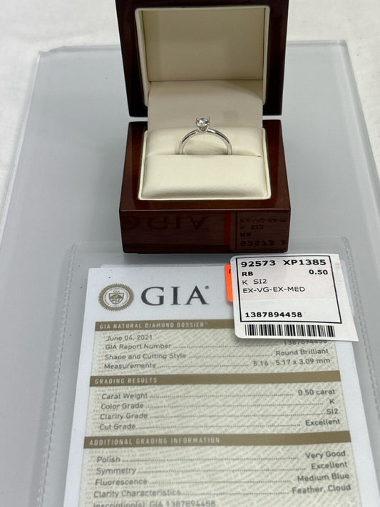 0.50ct Round Brilliant Diamond Solitaire Ring — GIA Certified, 14k White Gold