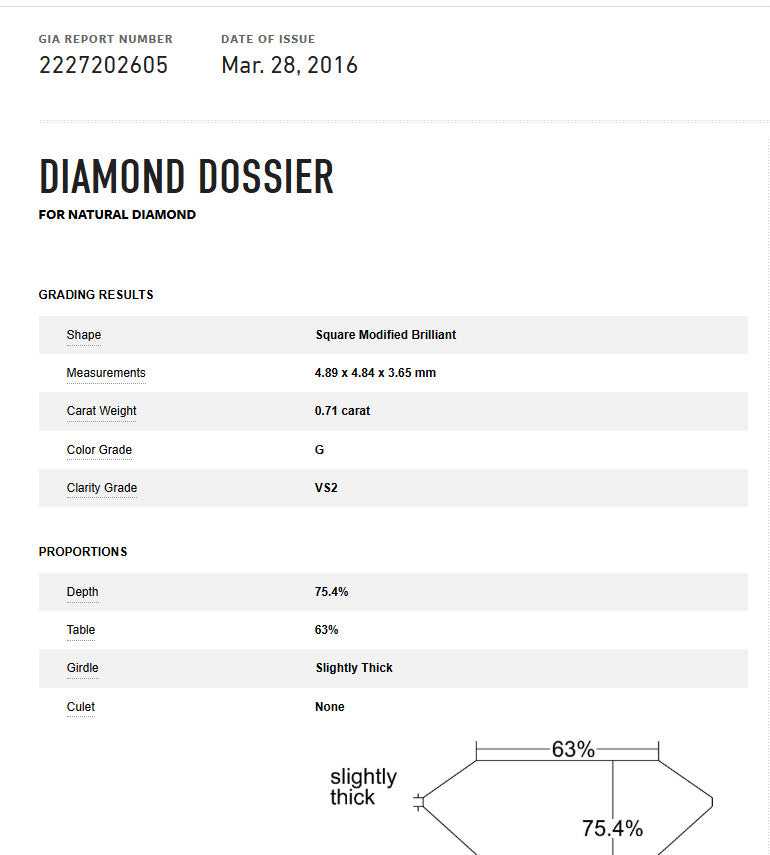 0.71ct Square Modified Brilliant Diamond Solitaire Ring — GIA Certified, 14k White Gold
