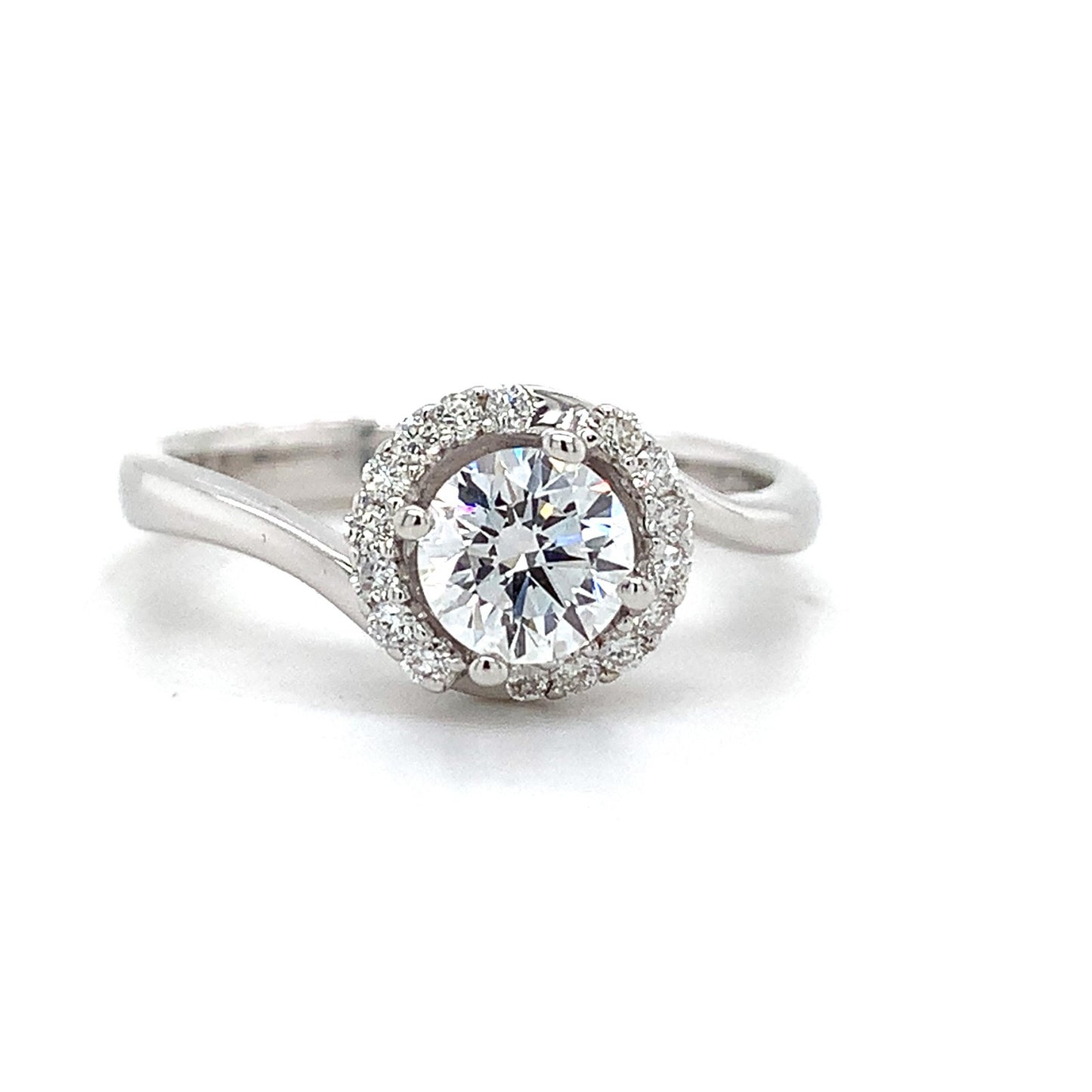 0.58ct Round Brilliant Diamond Halo Ring — GIA Certified, 18k White Gold