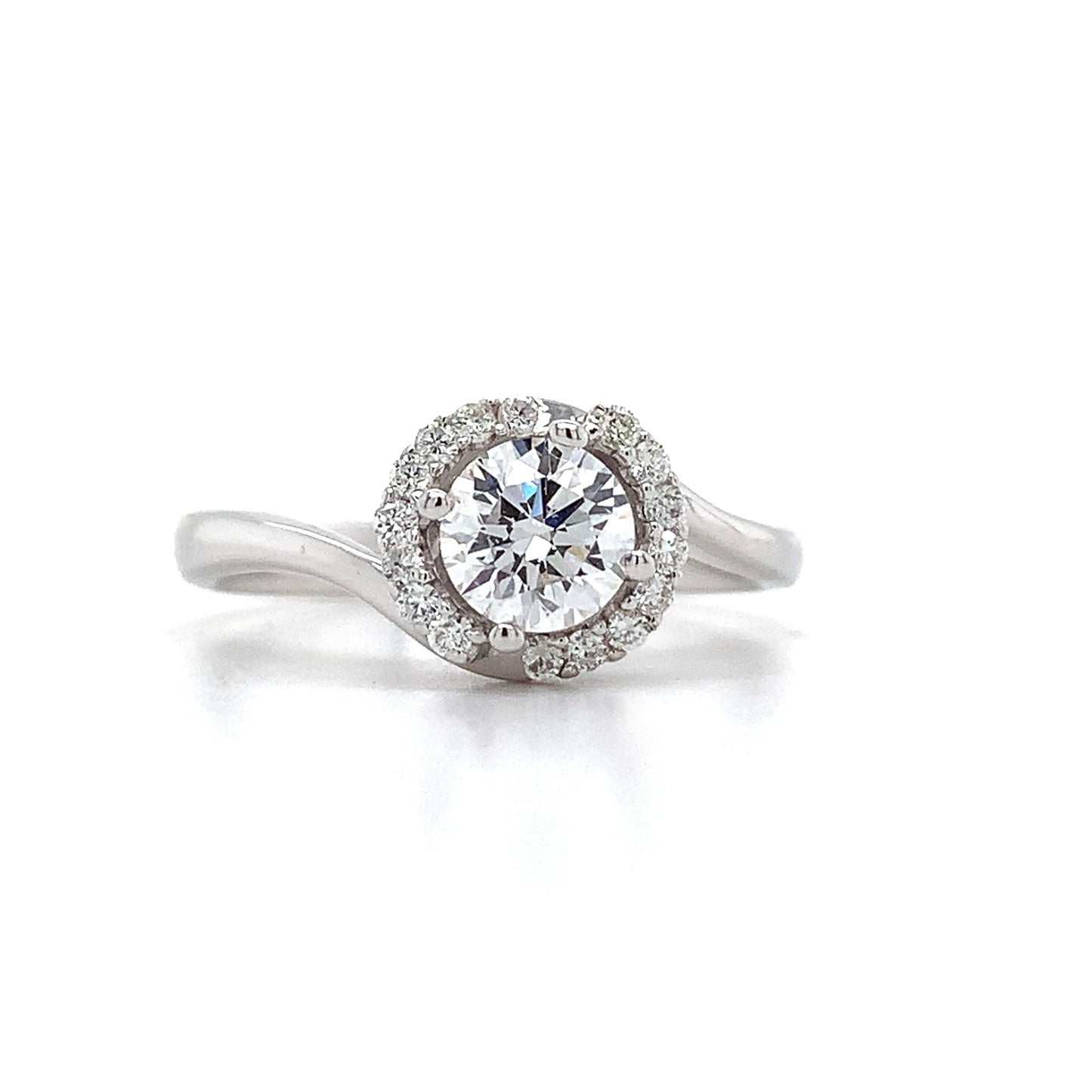 0.58ct Round Brilliant Diamond Halo Ring — GIA Certified, 18k White Gold