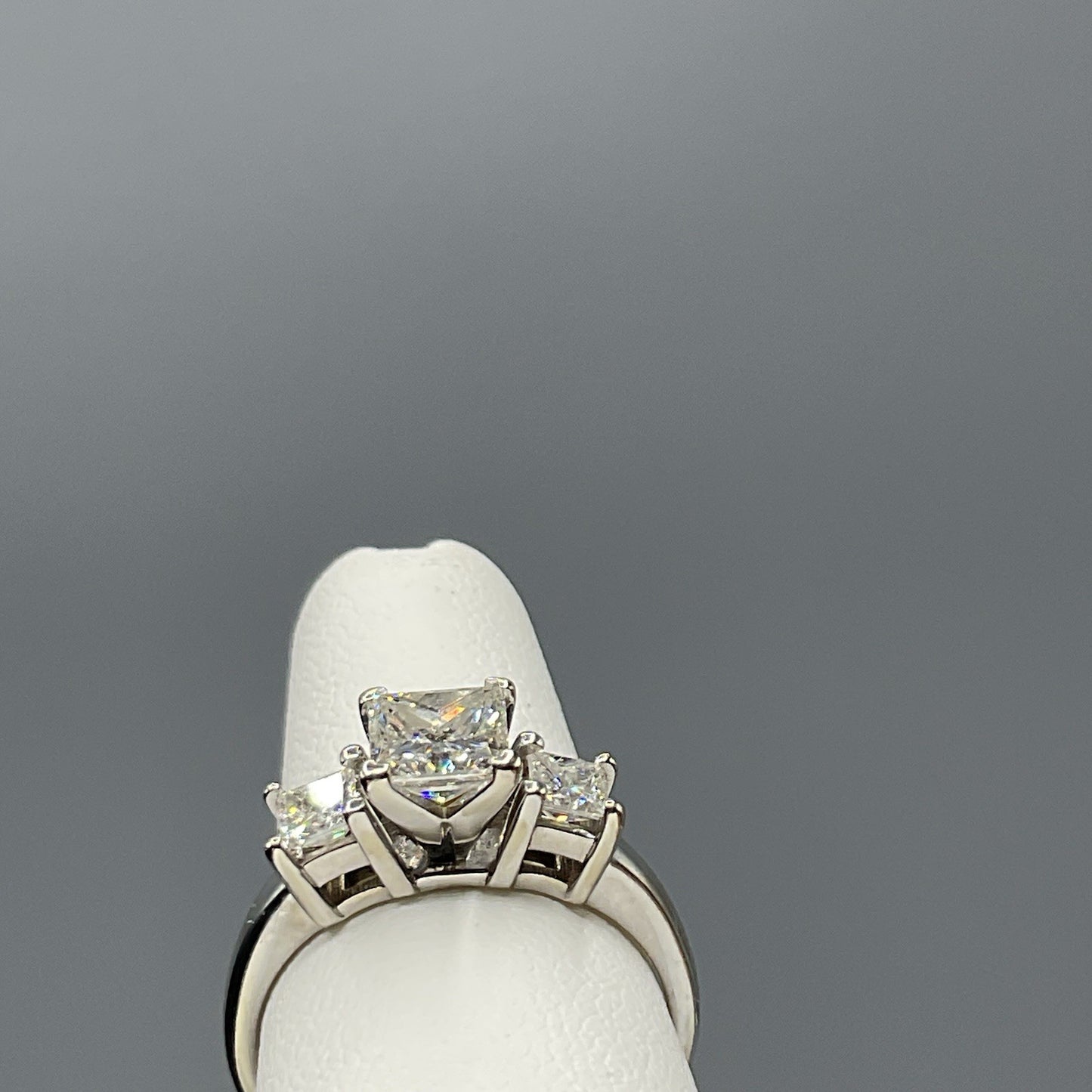 1.01ct Square Modified Brilliant Diamond Three-Stone Engagement Ring — GIA Certified, 14k White Gold