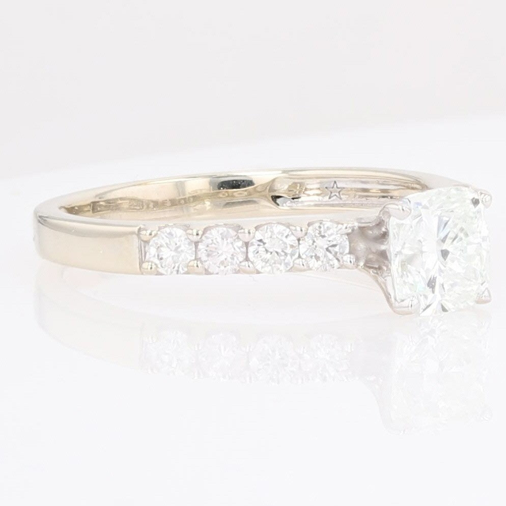 1.01ct Cushion Diamond Solitaire with Accents Engagement Ring — GIA Certified, 14k White Gold