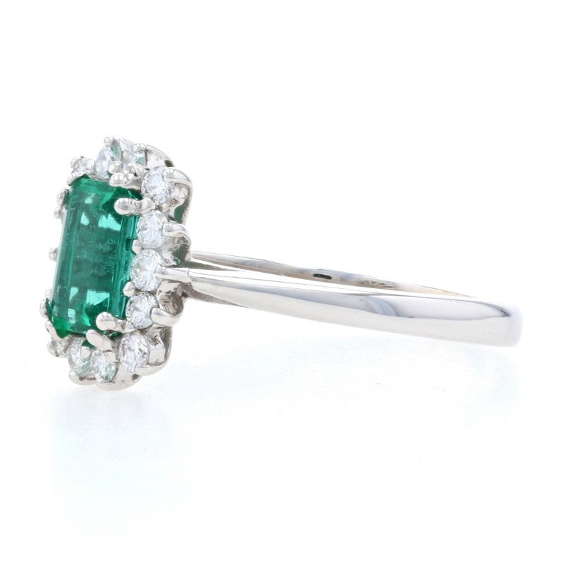 0.63ct Octagonal Green Emerald Halo Ring — GIA Certified, 18k White Gold