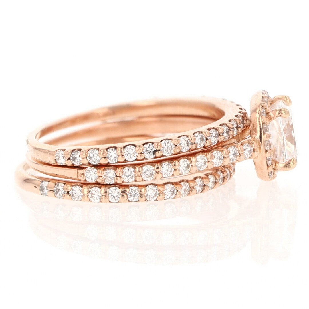 0.84ct Cushion Diamond Halo Pavé Wedding Set — GIA Certified, 14k Rose Gold
